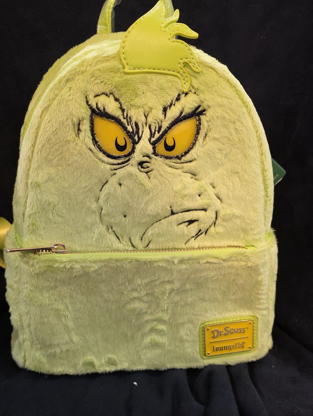 Dr. Seuss Grinch Plush Backpack - Yellow Green with Yellow Eyes